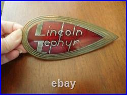 1938 Lincoln Zephyr Hood Side Emblem Cloisonné Porcelain Badge Rare