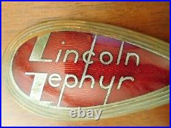 1938 Lincoln Zephyr Hood Side Emblem Cloisonné Porcelain Badge Rare