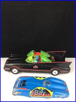 2 Vintage 1966 Tin Toy BatMobiles Aoshin Japan Batman Tin Toy Cars For Parts