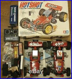 2x Vintage 1985 Tamiya Hotshot RC Offroad Cars One Boxed extra parts controller