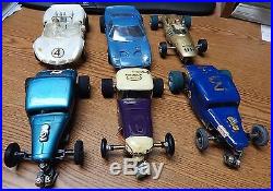 6 Vintage Slot Cars Cox Ford Gt & Others Case & Parts 1/24 Scale Nice Lot Lqqk