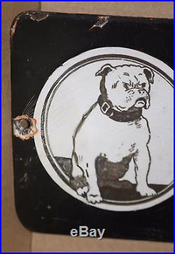 BULLDOG auto part sign vintage porcelain enamel car garage antique trade dog OLD