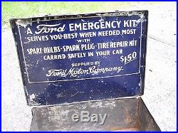 Ford Original emergency kit Vintage Tin box Tire repair lamp bulb model T A part