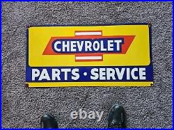 Giant Vintage 1950's Chevrolet Parts & Service Porcelain Sign 36 X 18