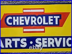 Giant Vintage 1950's Chevrolet Parts & Service Porcelain Sign 36 X 18