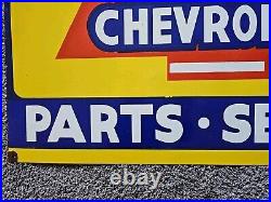 Giant Vintage 1950's Chevrolet Parts & Service Porcelain Sign 36 X 18