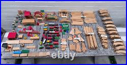 Huge Vintage Lot Brio Wooden Train Parts Tracks Bridges, Cars 253 pcs