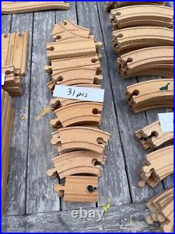 Huge Vintage Lot Brio Wooden Train Parts Tracks Bridges, Cars 253 pcs