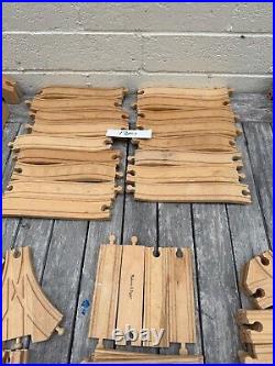 Huge Vintage Lot Brio Wooden Train Parts Tracks Bridges, Cars 253 pcs