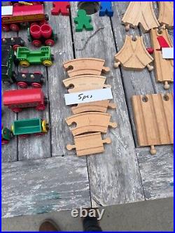 Huge Vintage Lot Brio Wooden Train Parts Tracks Bridges, Cars 253 pcs