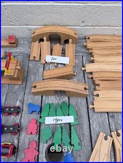 Huge Vintage Lot Brio Wooden Train Parts Tracks Bridges, Cars 253 pcs