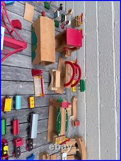 Huge Vintage Lot Brio Wooden Train Parts Tracks Bridges, Cars 253 pcs