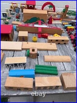 Huge Vintage Lot Brio Wooden Train Parts Tracks Bridges, Cars 253 pcs