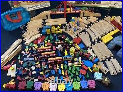 Huge Vintage Lot Brio Wooden Train Parts Tracks Bridges, Cars, Figures, Animals