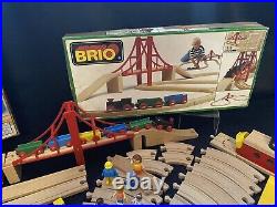 Huge Vintage Lot Brio Wooden Train Parts Tracks Bridges, Cars, Figures, Animals