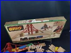 Huge Vintage Lot Brio Wooden Train Parts Tracks Bridges, Cars, Figures, Animals