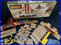 Huge Vintage Lot Brio Wooden Train Parts Tracks Bridges, Cars, Figures, Animals