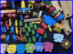 Huge Vintage Lot Brio Wooden Train Parts Tracks Bridges, Cars, Figures, Animals