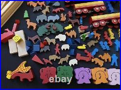 Huge Vintage Lot Brio Wooden Train Parts Tracks Bridges, Cars, Figures, Animals