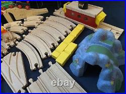 Huge Vintage Lot Brio Wooden Train Parts Tracks Bridges, Cars, Figures, Animals