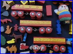 Huge Vintage Lot Brio Wooden Train Parts Tracks Bridges, Cars, Figures, Animals