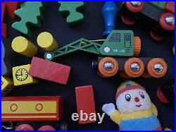 Huge Vintage Lot Brio Wooden Train Parts Tracks Bridges, Cars, Figures, Animals