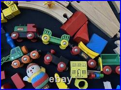 Huge Vintage Lot Brio Wooden Train Parts Tracks Bridges, Cars, Figures, Animals