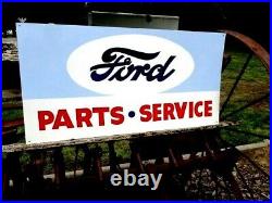 Large Vintage Hand Painted Metal FORD PARTS SERVICE Truck Gas Oil Car Lot Sign