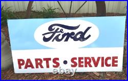 Large Vintage Hand Painted Metal FORD PARTS SERVICE Truck Gas Oil Car Lot Sign