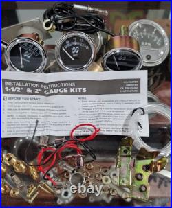 MOONeyes 3 GAUGE SET w Turned Panel & Senders HOT ROD Custom OIL TEMP VOLT moon