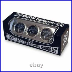 MOONeyes 3 GAUGE SET w Turned Panel & Senders HOT ROD Custom OIL TEMP VOLT moon
