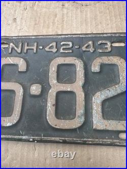 Original 1942-43 New Hampshire Car Truck License Plate Vintage Classic Rare Part