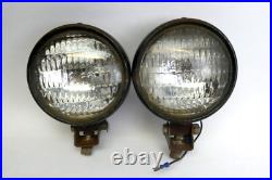 Pair of Vintage Black Round General Electric GE Mountable Steel Car Lights Parts