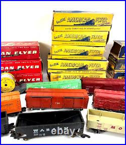 Parts Lot of 15+ American Flyer Trains S Gauge Vintage Train Cars + Boxes