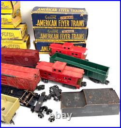 Parts Lot of 15+ American Flyer Trains S Gauge Vintage Train Cars + Boxes