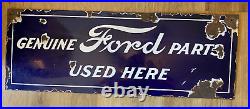 RARE VINTAGE ORIGINAL GENUINE FORD PARTS DEALER PORCELAIN ENAMEL SIGN 26 x 9.5