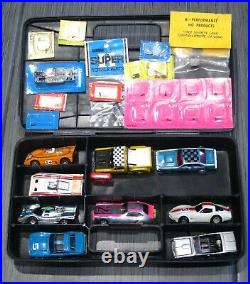 SLOT CAR Aurora AFX Tyco Pro Ideal Cars/9 Chassis/Parts LOT #2 withCase VINTAGE HO