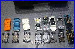 SLOT CAR Aurora AFX Tyco Pro Ideal Cars/9 Chassis/Parts LOT #2 withCase VINTAGE HO