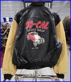 So-Cal Speed Shop Jacket XL Leather Embroidered vtg hot rod bonneville scta coat