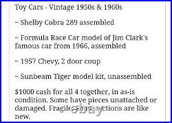 Toy Kit Model Cars Vintage 1950s & 1960s (assembled, parts, unassembled)