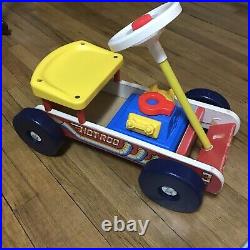 VINTAGE 1983 FISHER PRICE #982 HOT ROD WOOD RIDE ON CAR with ENGINE & Parts