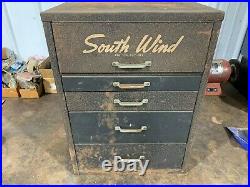 VINTAGE ANTIQUE SOUTH WIND HEATER METAL PARTS CABINET TRAY BOX With SERVICE PARTS