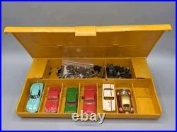 VINTAGE Aurora Slot Case with 6 HO Slot Car Bodies & Parts