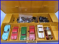 VINTAGE Aurora Slot Case with 6 HO Slot Car Bodies & Parts