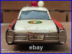 VINTAGE CADILLAC POLICE TIN TOY CAR 60's MADE IN JAPAN ICHIKO LARGE FOR PARTS