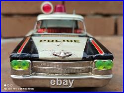 VINTAGE CADILLAC POLICE TIN TOY CAR 60's MADE IN JAPAN ICHIKO LARGE FOR PARTS