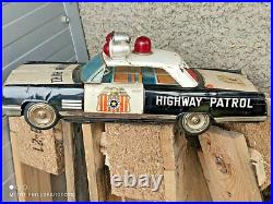 VINTAGE CADILLAC POLICE TIN TOY CAR 60's MADE IN JAPAN ICHIKO LARGE FOR PARTS