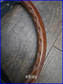 VTG Maserati Wood & Metal Steering Wheel With Horn Button Car Part Salvaged 14