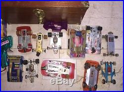 Vintage 1/24 Slot Car Lot With Wood Carry Case 10 Cars And Parts