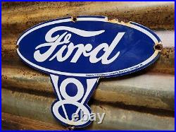 Vintage 1939 Ford Porcelain Sign Old Car Auto Parts V8 Fomoco Automobile Sales